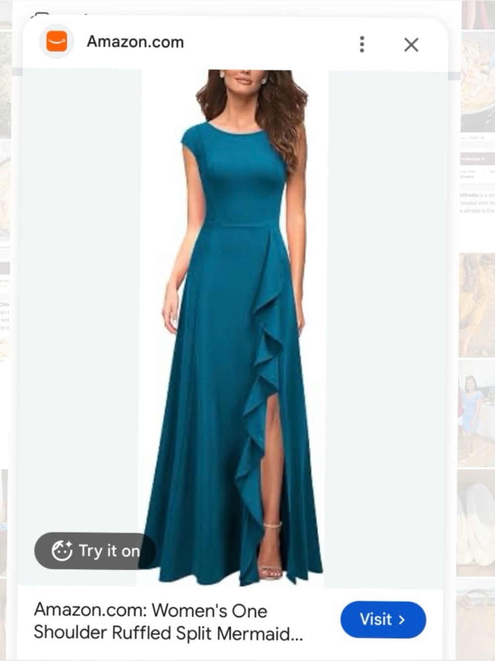New Small Women Elegant teal evening maxi dress with striking cascading ruffles